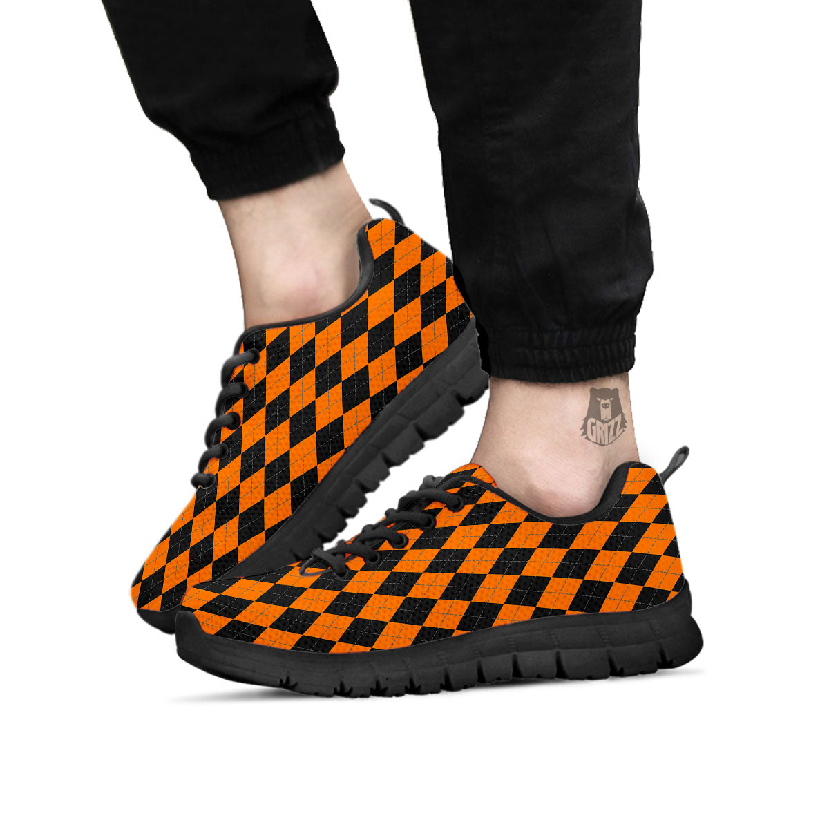 Argyle Black And Orange Print Black Sneaker-grizzshop