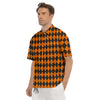 Argyle Black And Orange Print Men's Short Sleeve Shirts-grizzshop