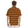 Argyle Black And Orange Print Men's Short Sleeve Shirts-grizzshop