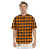 Argyle Black And Orange Print Men's Short Sleeve Shirts-grizzshop