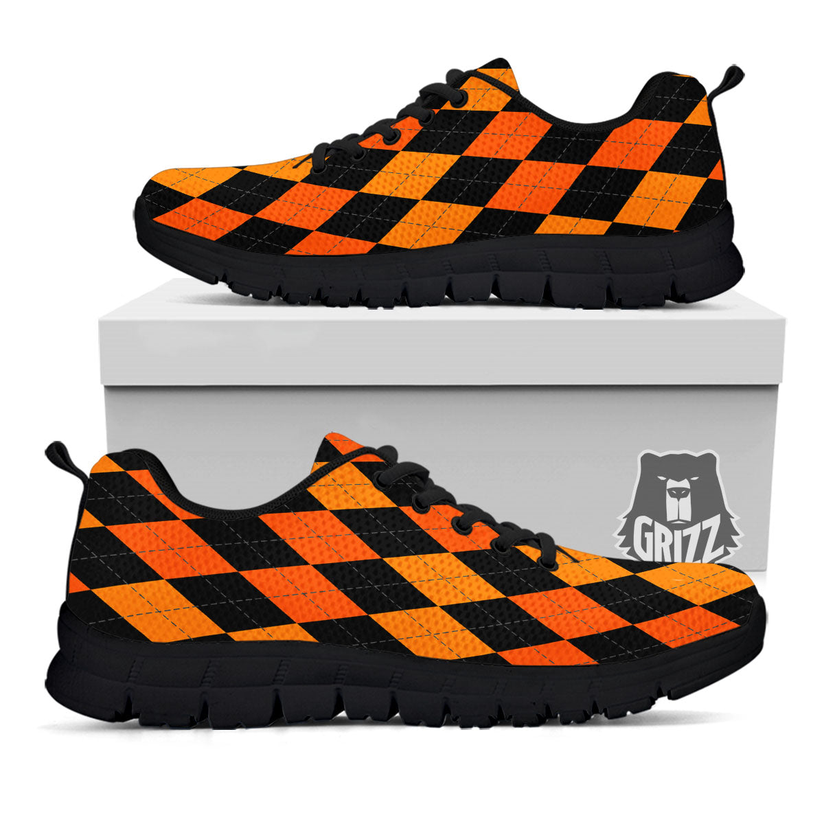 Argyle Black And Orange Print Pattern Black Sneaker-grizzshop