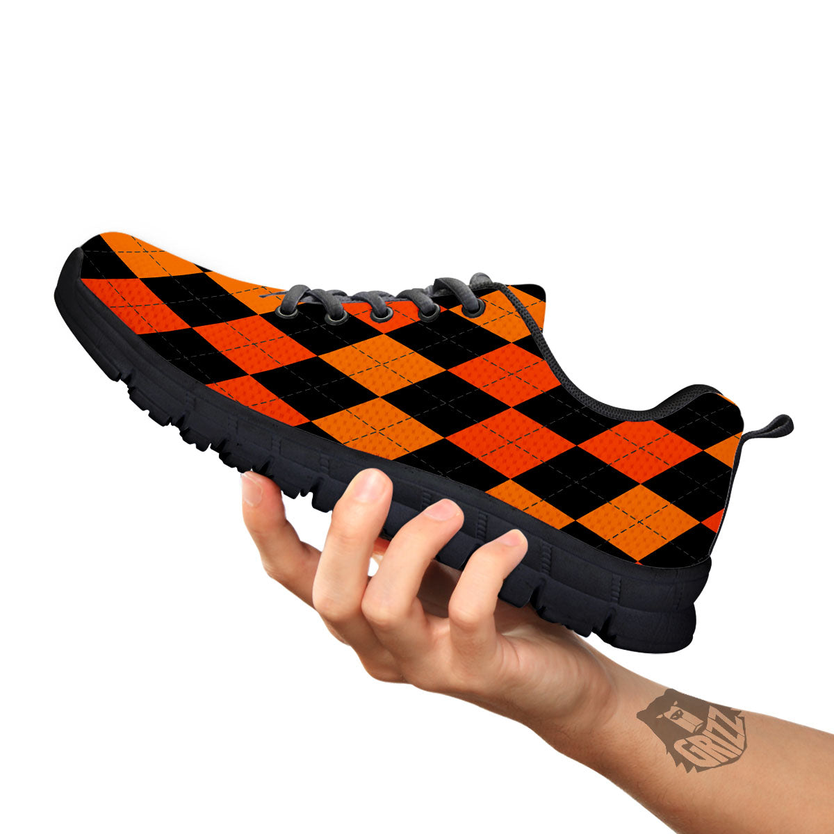 Argyle Black And Orange Print Pattern Black Sneaker-grizzshop