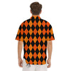 Argyle Black And Orange Print Pattern Men's Short Sleeve Shirts-grizzshop