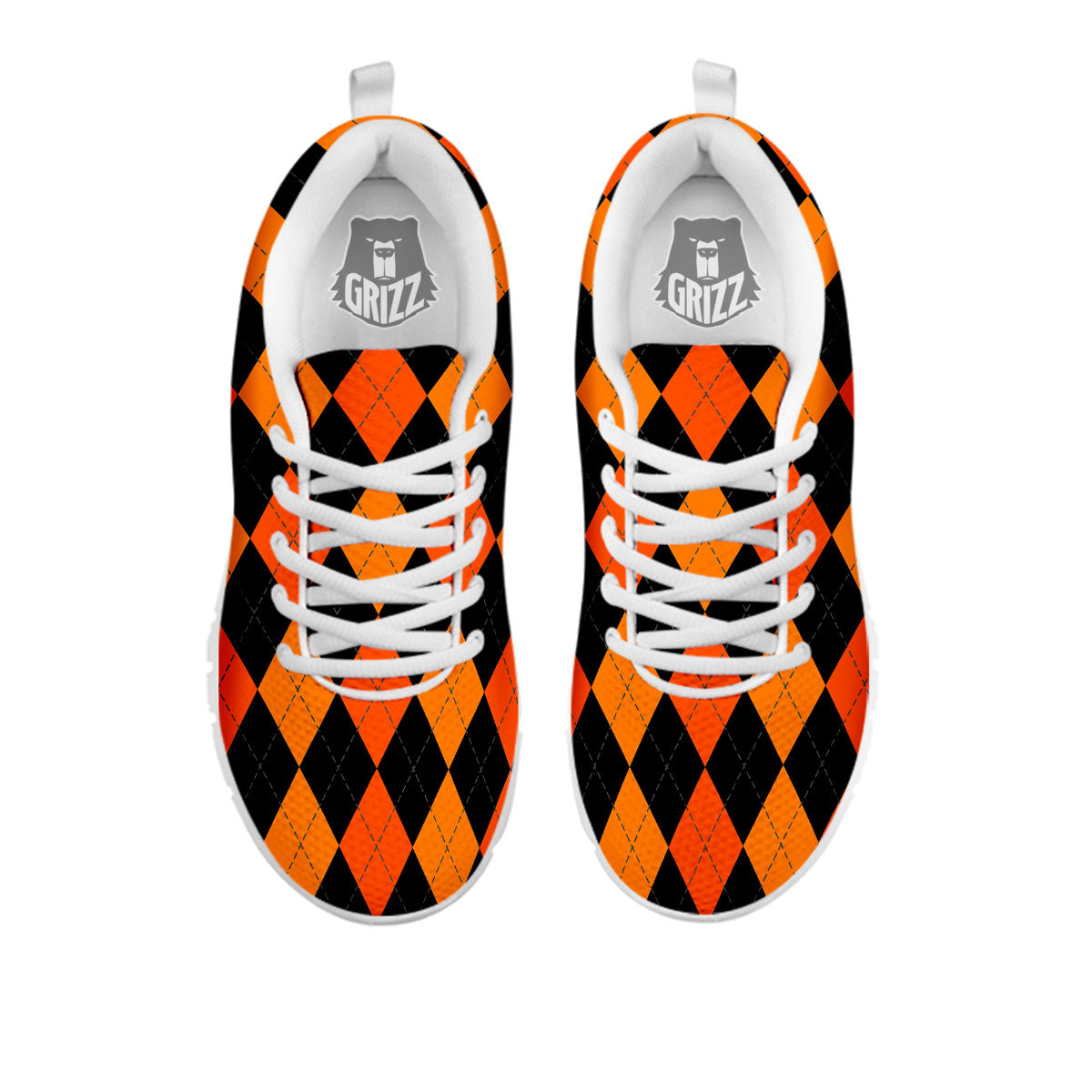 Argyle Black And Orange Print Pattern White Sneaker-grizzshop