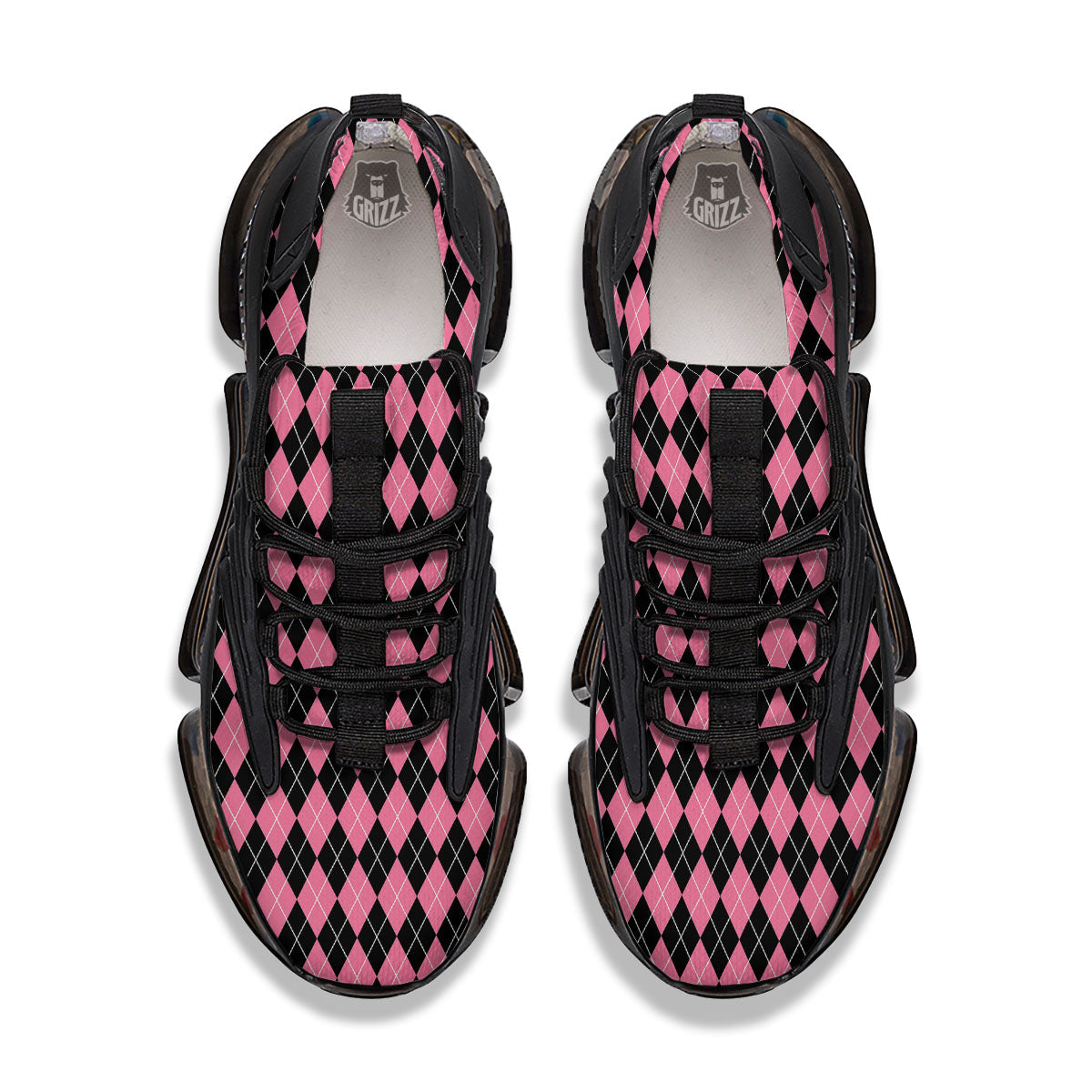 Argyle Black And Pink Print Pattern Black Gym Shoes-grizzshop