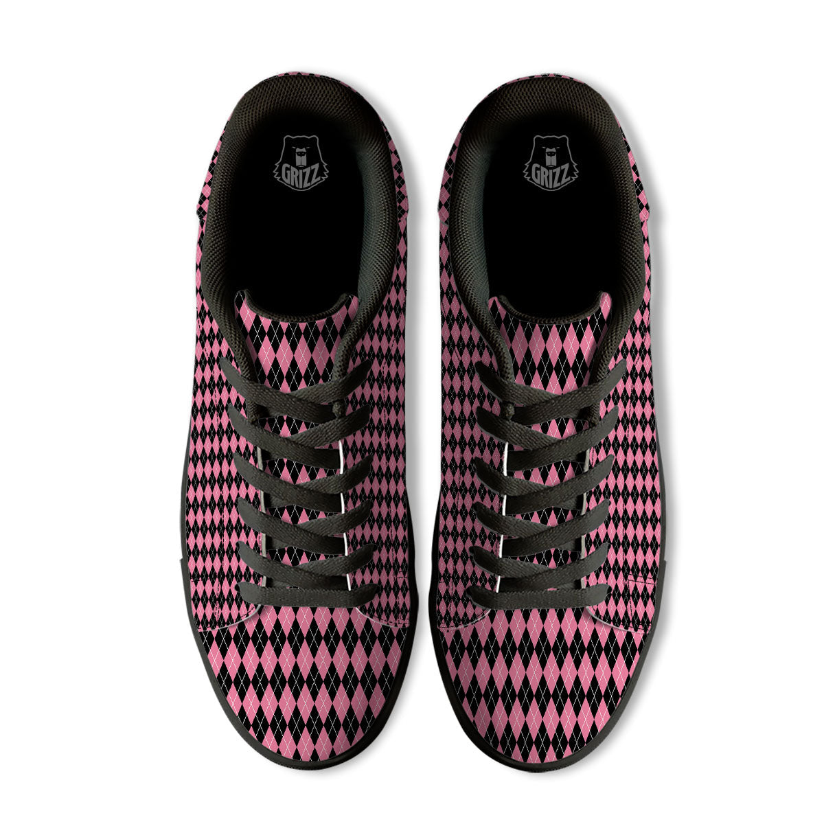 Argyle Black And Pink Print Pattern Black Low Top Sneakers-grizzshop