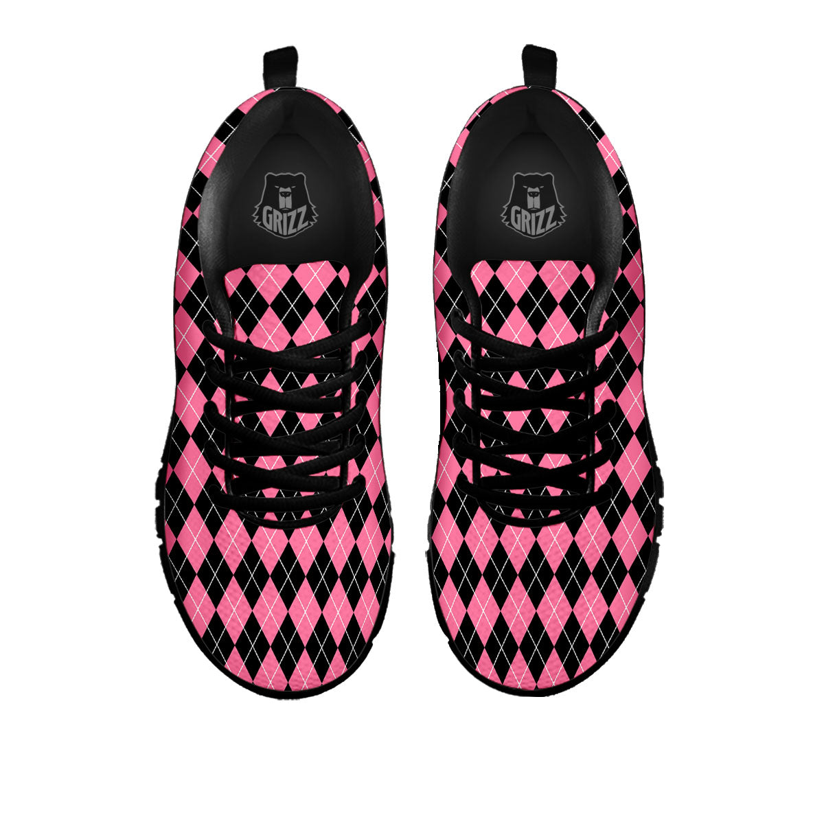 Argyle Black And Pink Print Pattern Black Sneaker-grizzshop