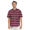 Argyle Black And Pink Print Pattern Men's Short Sleeve Shirts-grizzshop