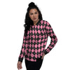 Argyle Black And Pink Print Pattern Women's Bomber Jacket-grizzshop