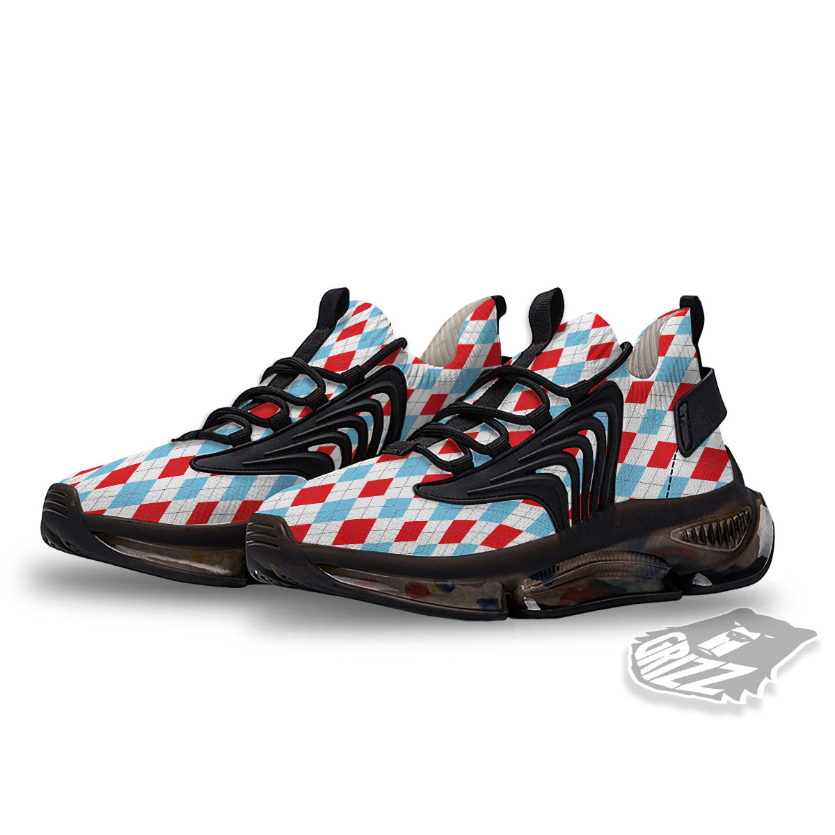 Argyle Blue And Red Print Pattern Black Gym Shoes-grizzshop