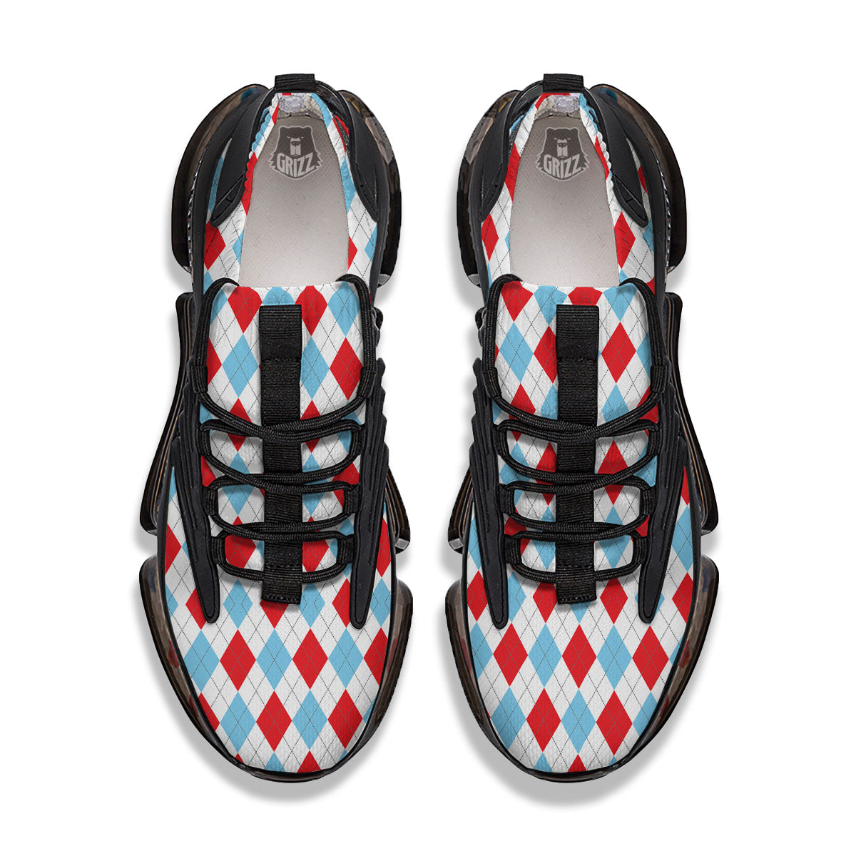 Argyle Blue And Red Print Pattern Black Gym Shoes-grizzshop