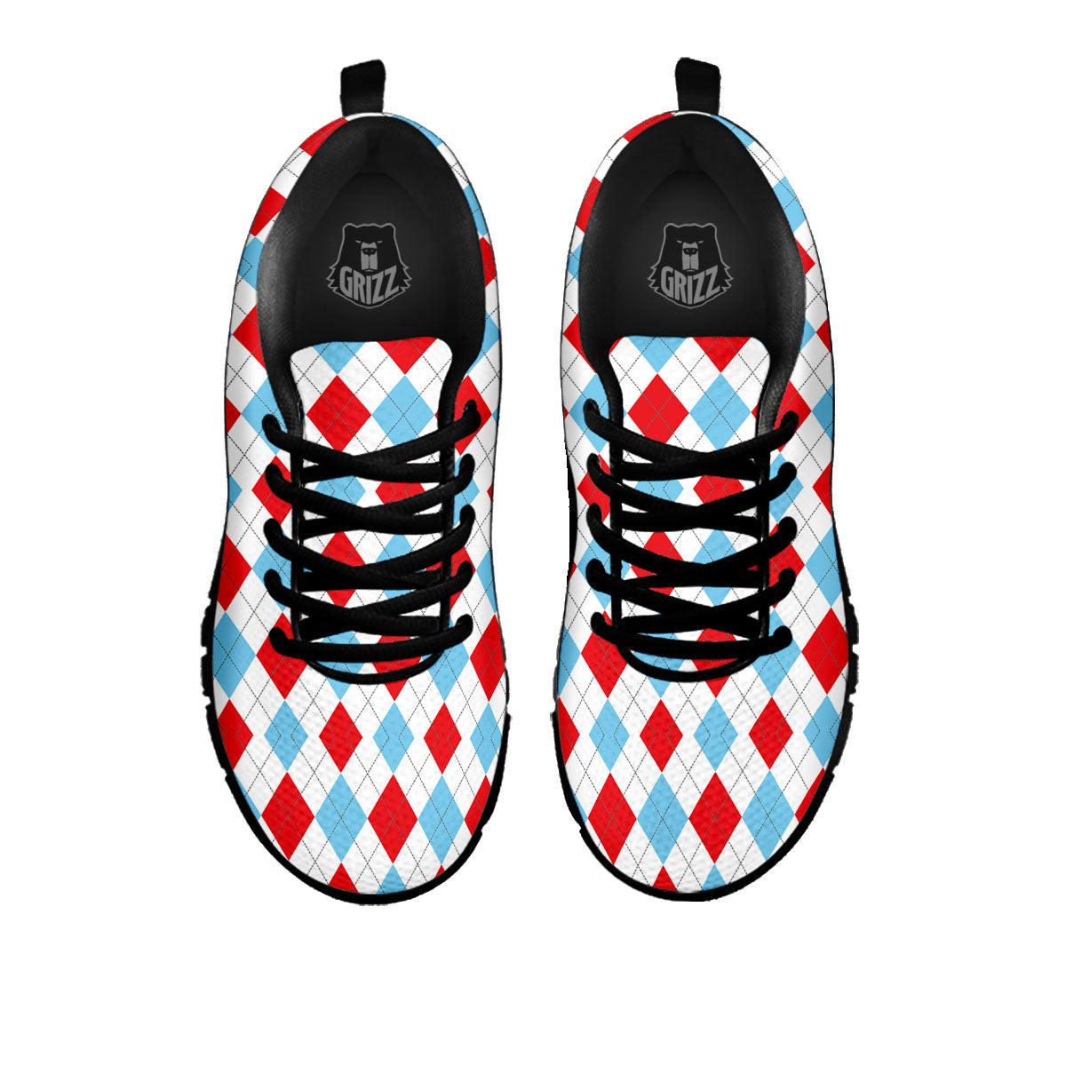 Argyle Blue And Red Print Pattern Black Sneaker-grizzshop