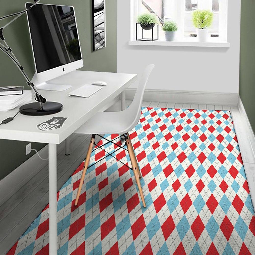 Argyle Blue And Red Print Pattern Floor Mat-grizzshop