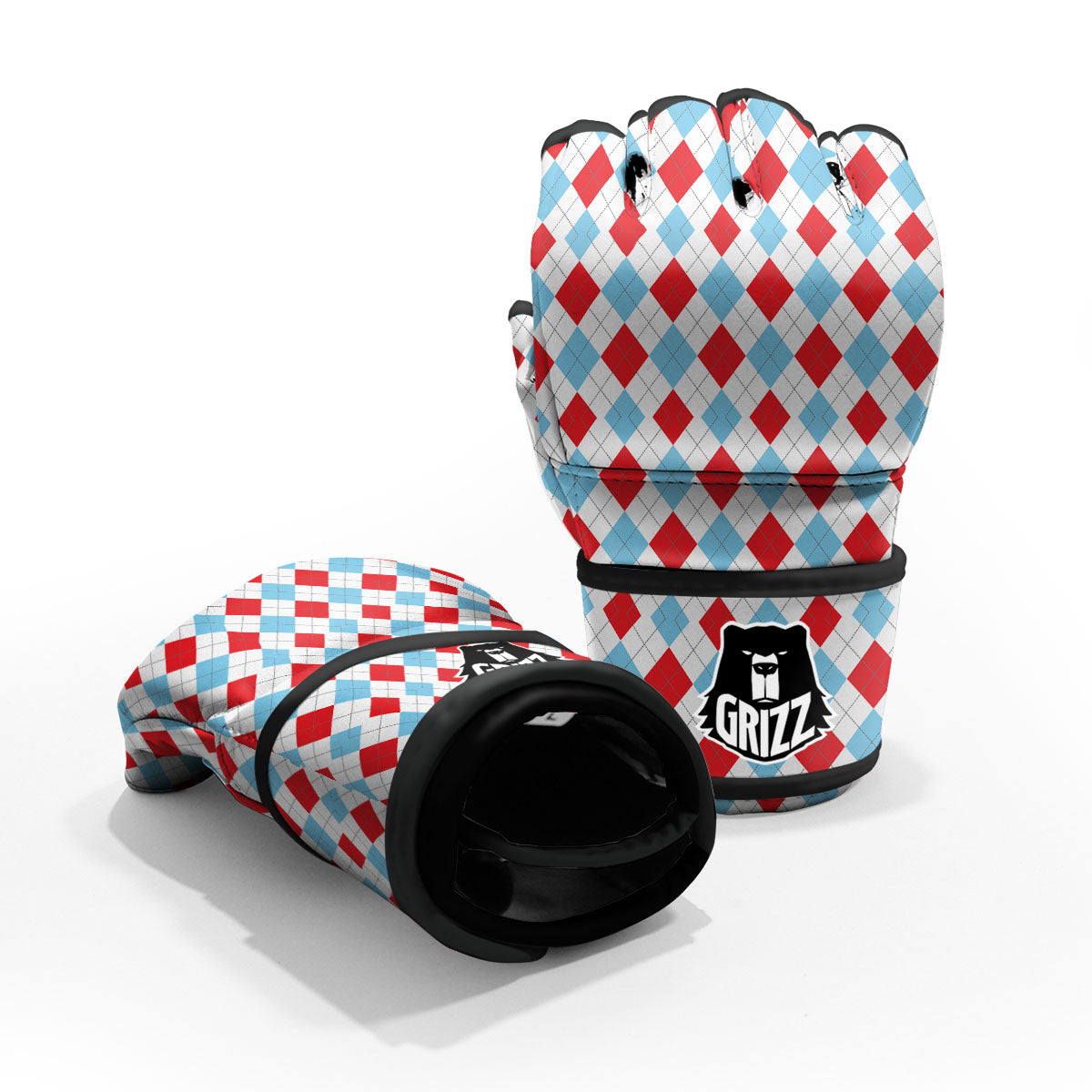 Argyle Blue And Red Print Pattern MMA Gloves-grizzshop