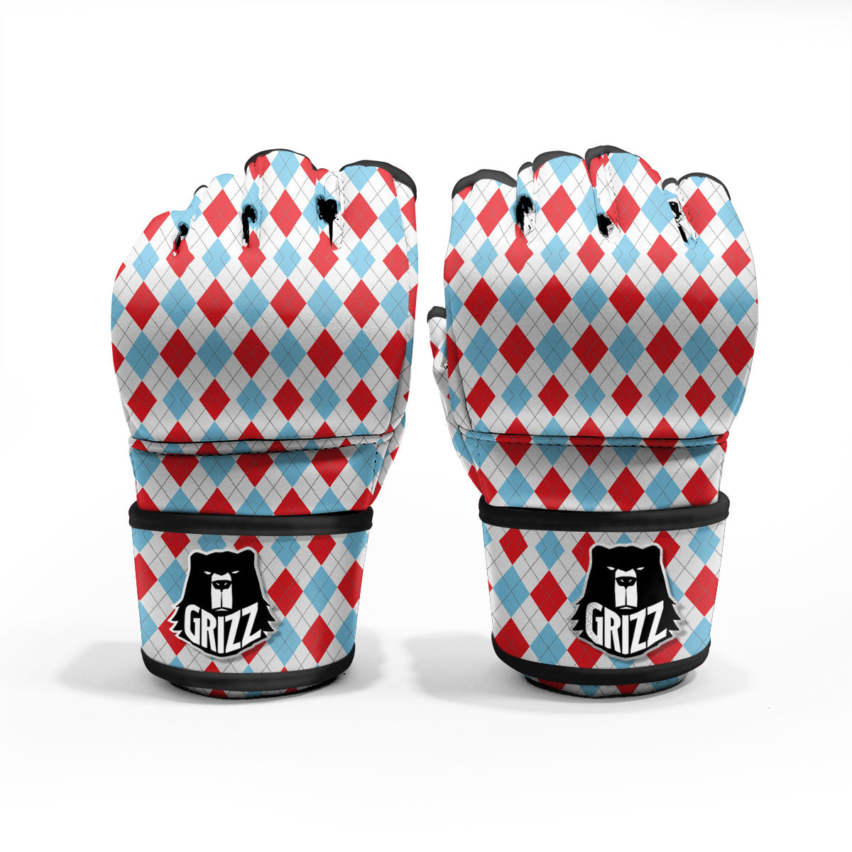 Argyle Blue And Red Print Pattern MMA Gloves-grizzshop