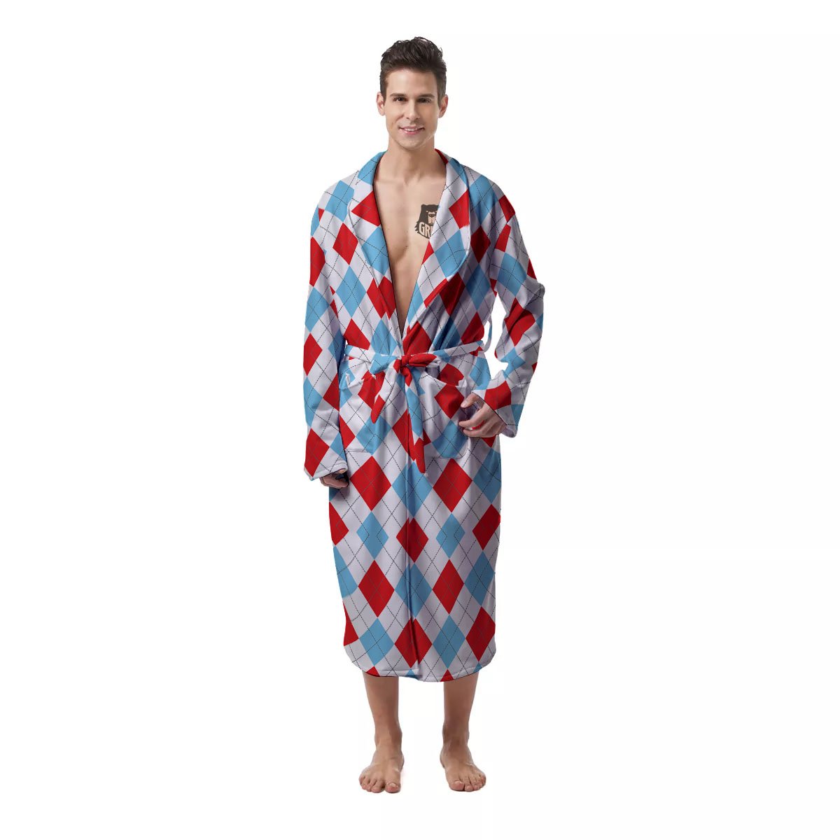 Argyle Blue And Red Print Pattern Men's Robe-grizzshop