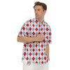 Argyle Blue And Red Print Pattern Men's Short Sleeve Shirts-grizzshop