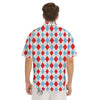 Argyle Blue And Red Print Pattern Men's Short Sleeve Shirts-grizzshop