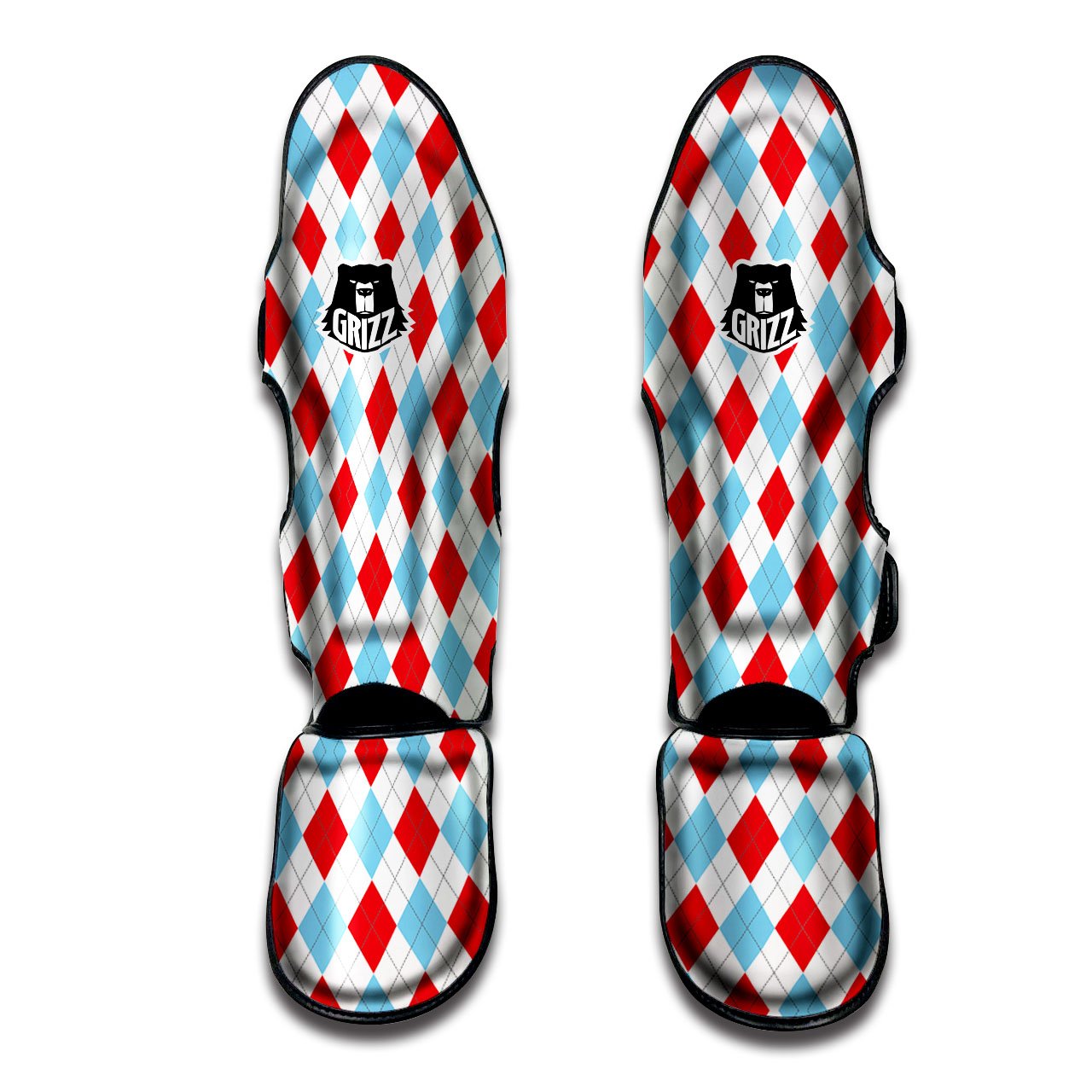 Argyle Blue And Red Print Pattern Muay Thai Shin Guards-grizzshop