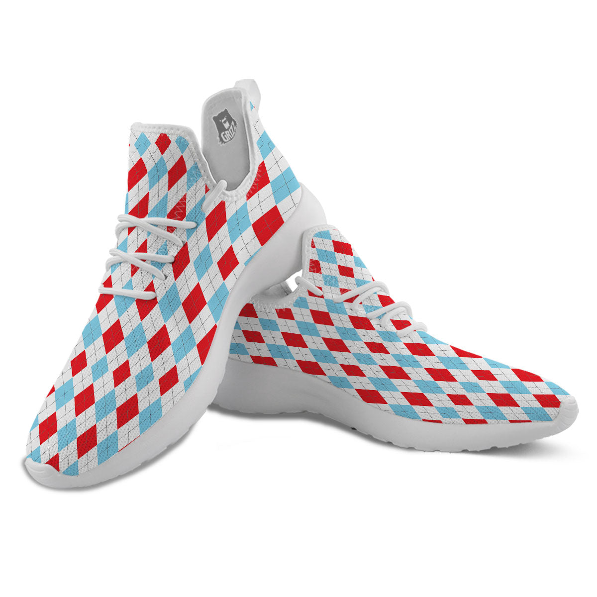 Argyle Blue And Red Print Pattern White Athletic Shoes-grizzshop