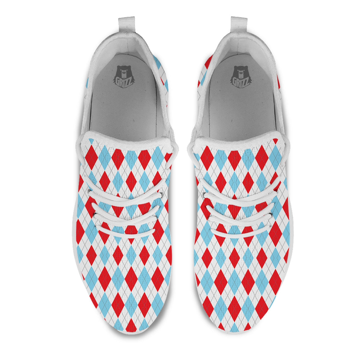 Argyle Blue And Red Print Pattern White Athletic Shoes-grizzshop