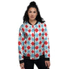 Argyle Blue And Red Print Pattern Women's Bomber Jacket-grizzshop