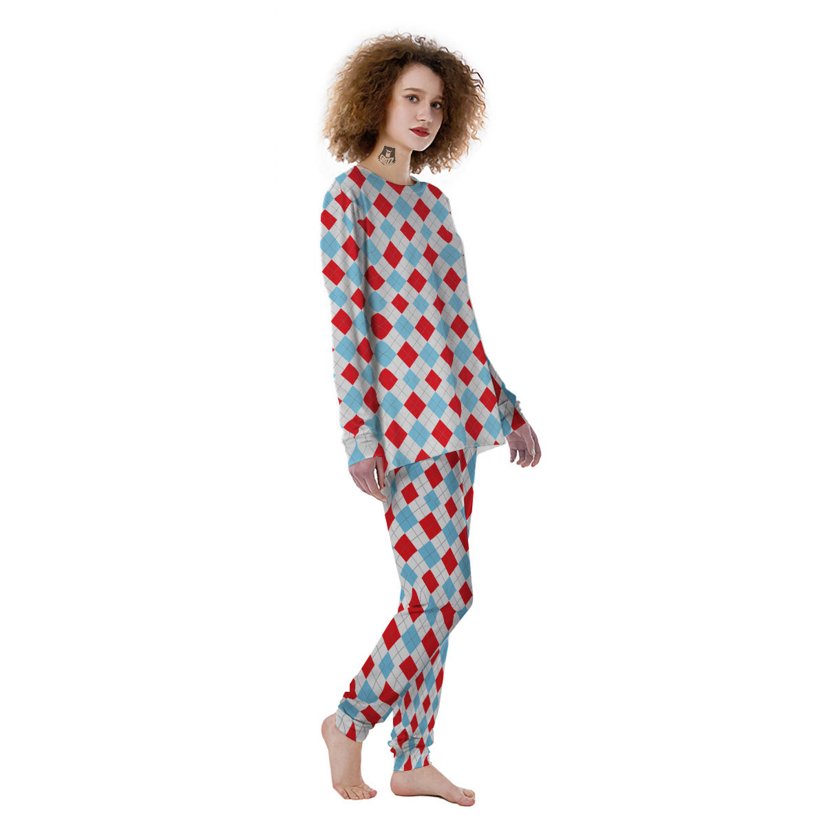 Argyle Blue And Red Print Pattern Women's Pajamas-grizzshop