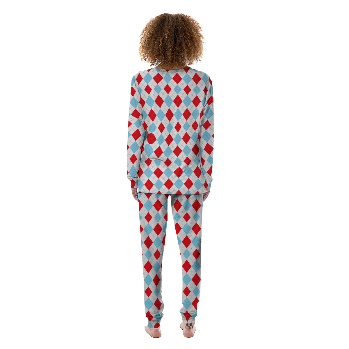 Argyle Blue And Red Print Pattern Women's Pajamas-grizzshop