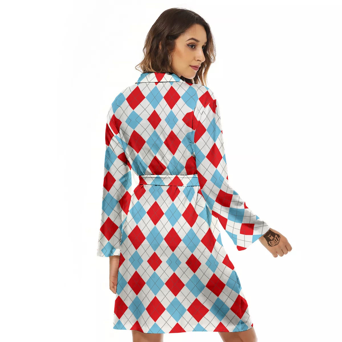 Argyle Blue And Red Print Pattern Women's Robe-grizzshop