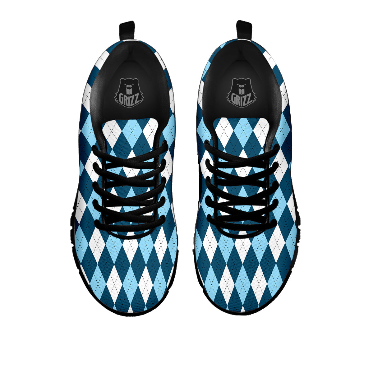 Argyle Blue And White Print Pattern Black Sneaker-grizzshop