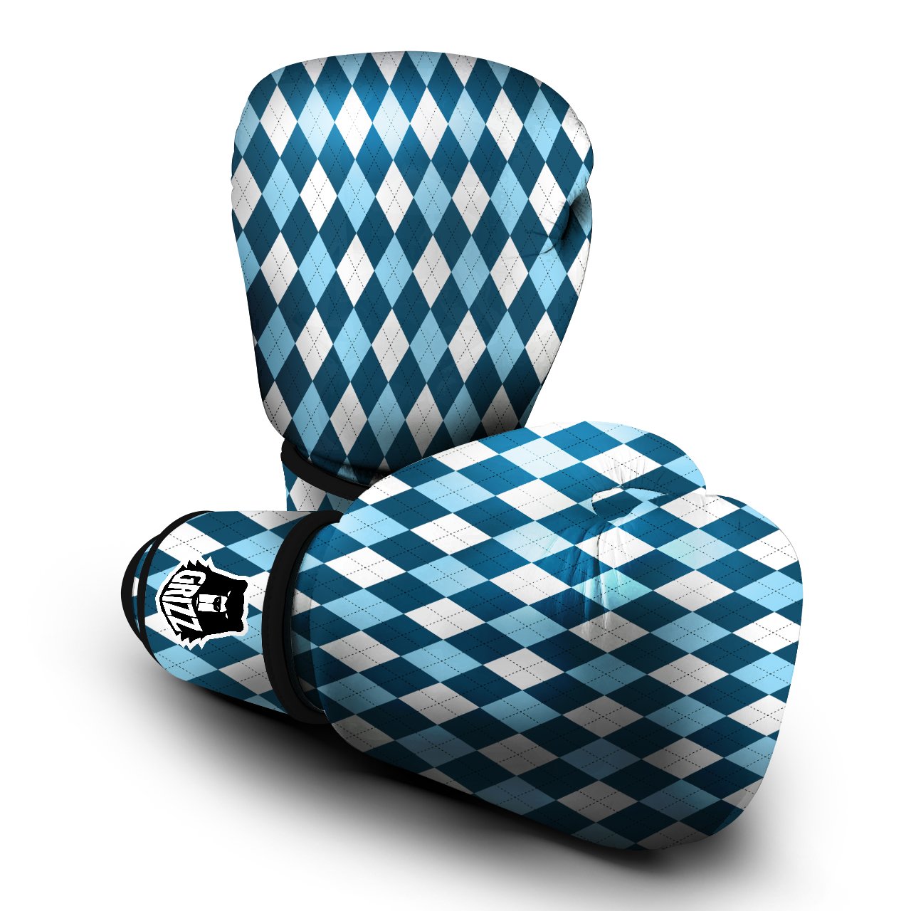 Argyle Blue And White Print Pattern Boxing Gloves-grizzshop