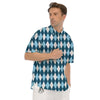 Argyle Blue And White Print Pattern Men's Short Sleeve Shirts-grizzshop