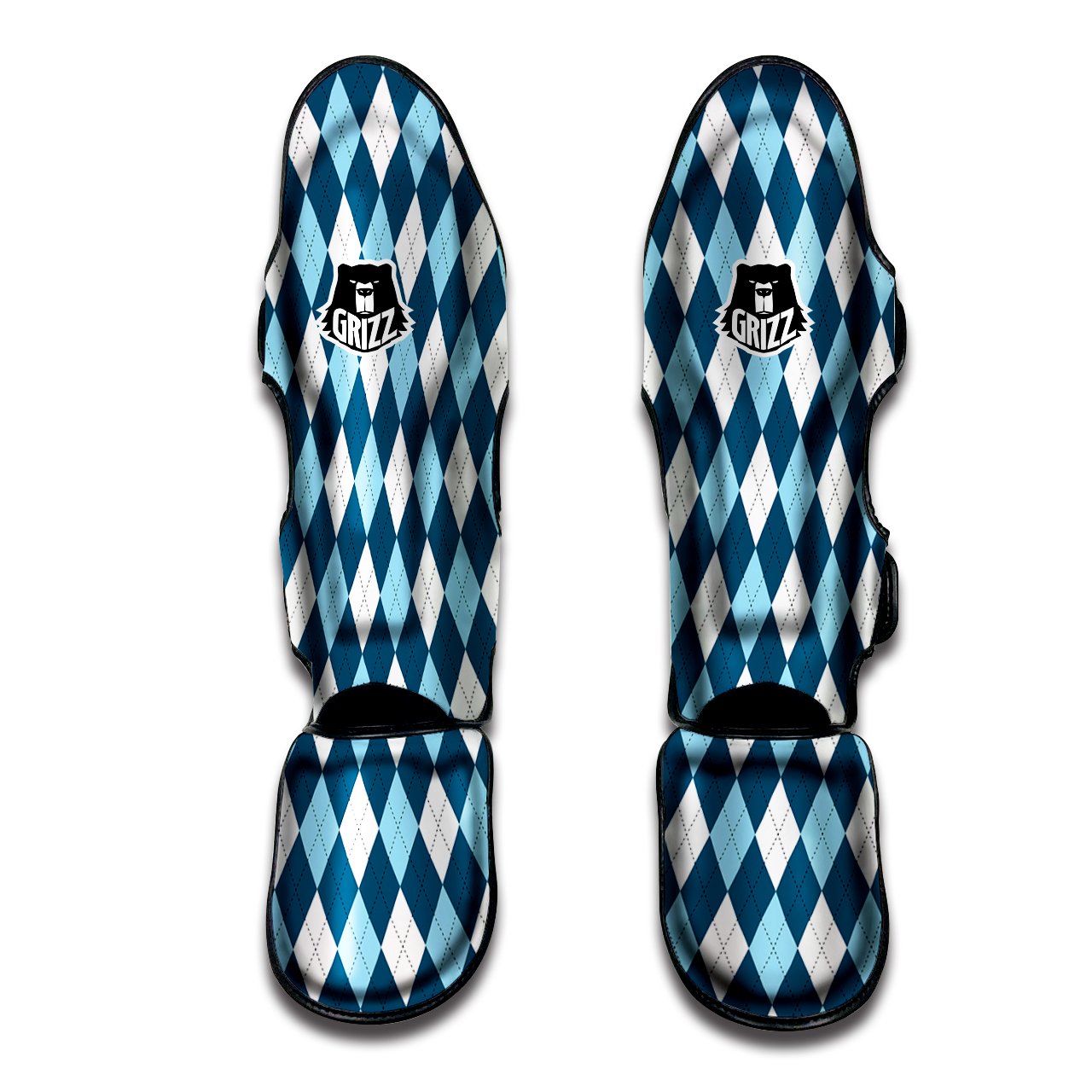 Argyle Blue And White Print Pattern Muay Thai Shin Guards-grizzshop