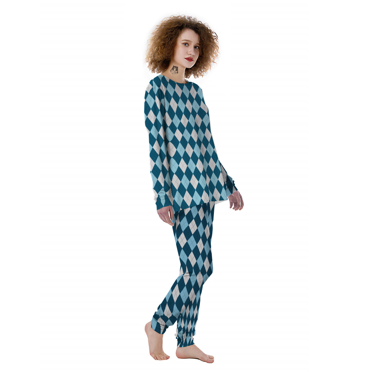 Argyle Blue And White Print Pattern Women's Pajamas-grizzshop