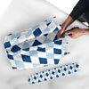 Argyle Blue Pattern Print Automatic Foldable Umbrella-grizzshop