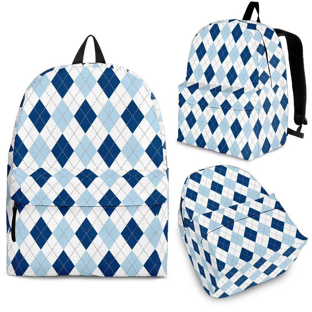 Argyle Blue Pattern Print Backpack-grizzshop