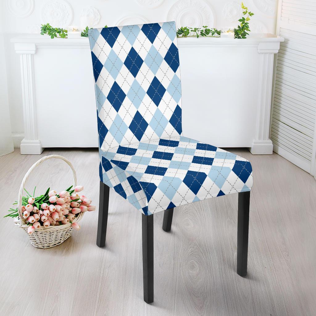 Argyle Blue Pattern Print Chair Cover-grizzshop