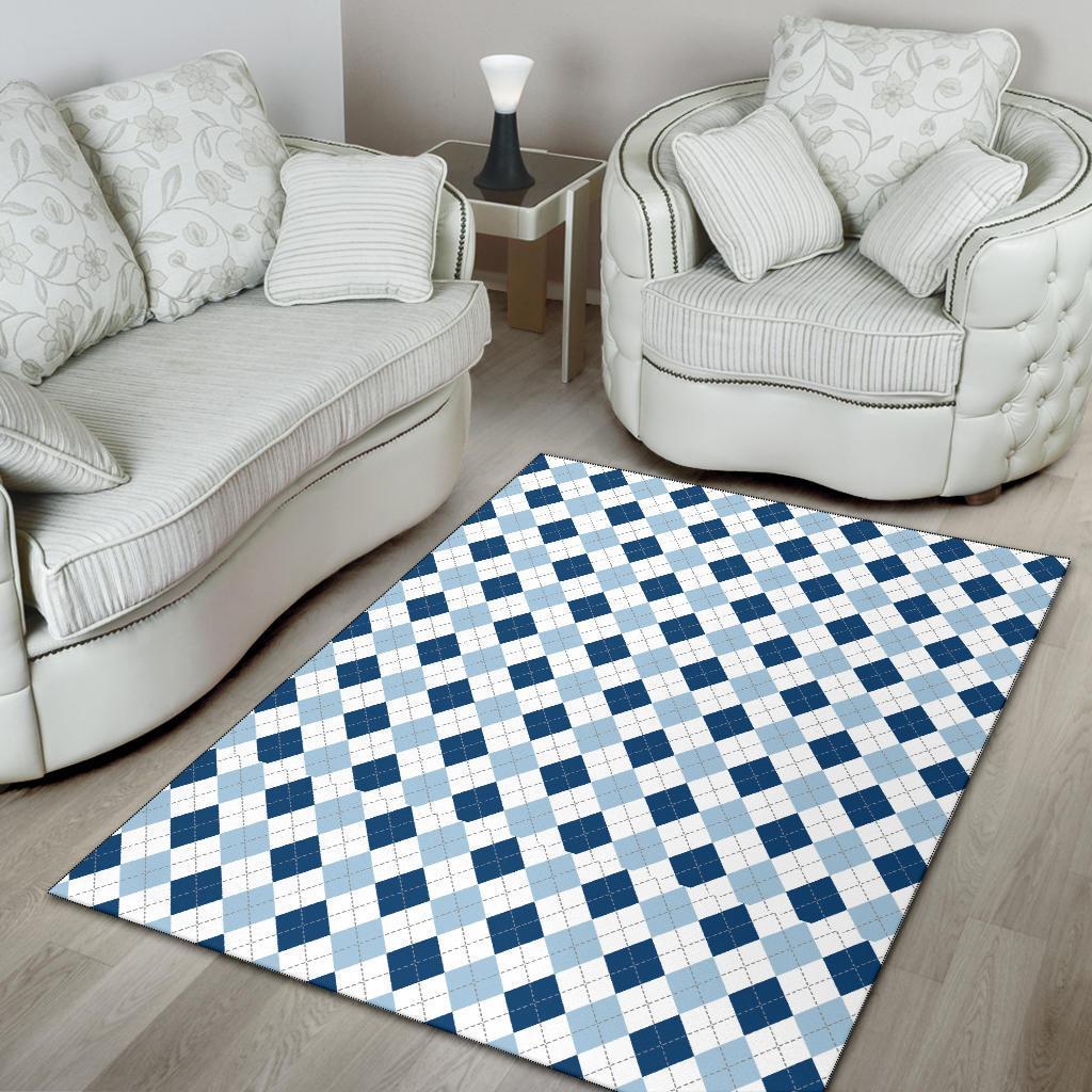 Argyle Blue Pattern Print Floor Mat-grizzshop