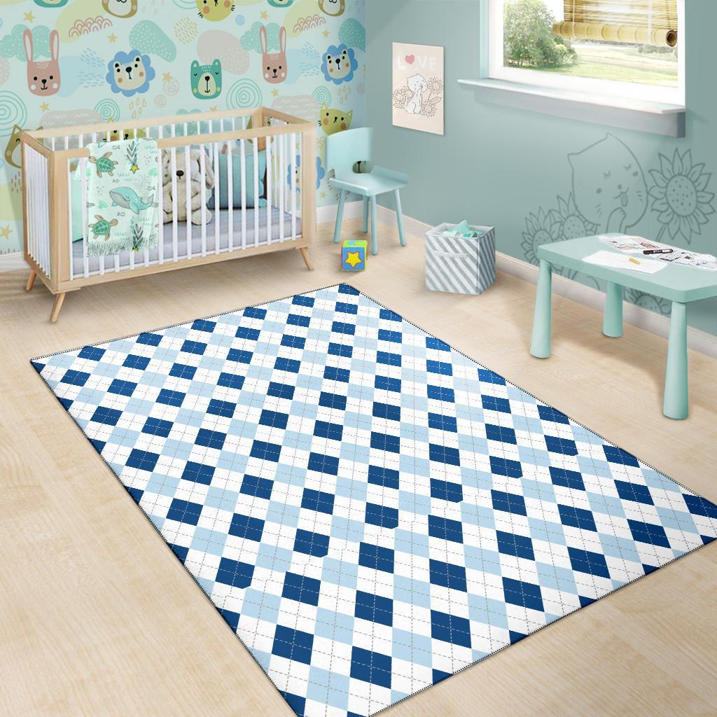 Argyle Blue Pattern Print Floor Mat-grizzshop