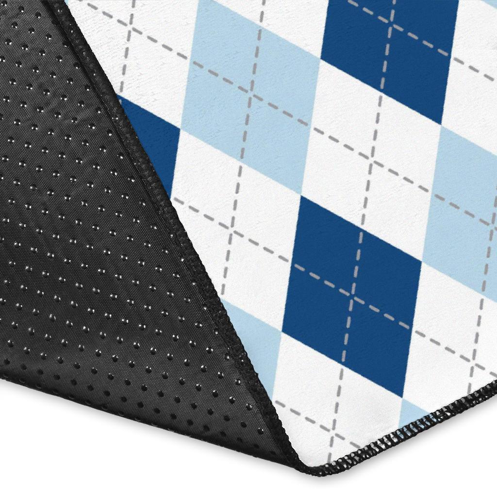 Argyle Blue Pattern Print Floor Mat-grizzshop