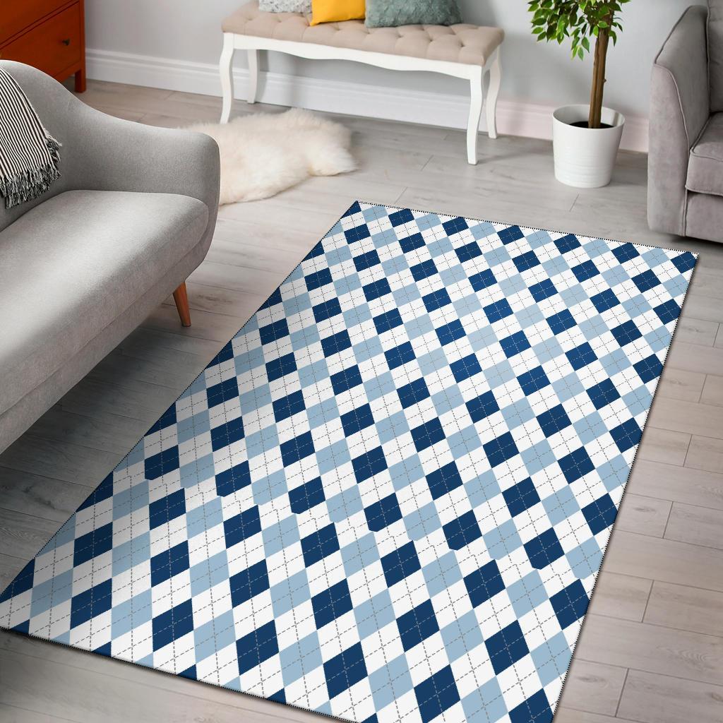 Argyle Blue Pattern Print Floor Mat-grizzshop