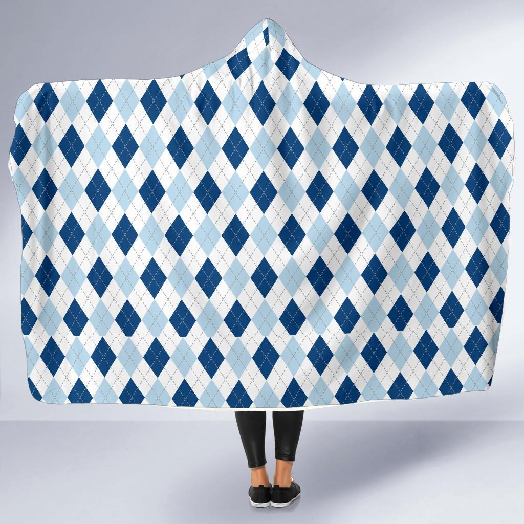 Argyle Blue Pattern Print Hooded Blanket-grizzshop