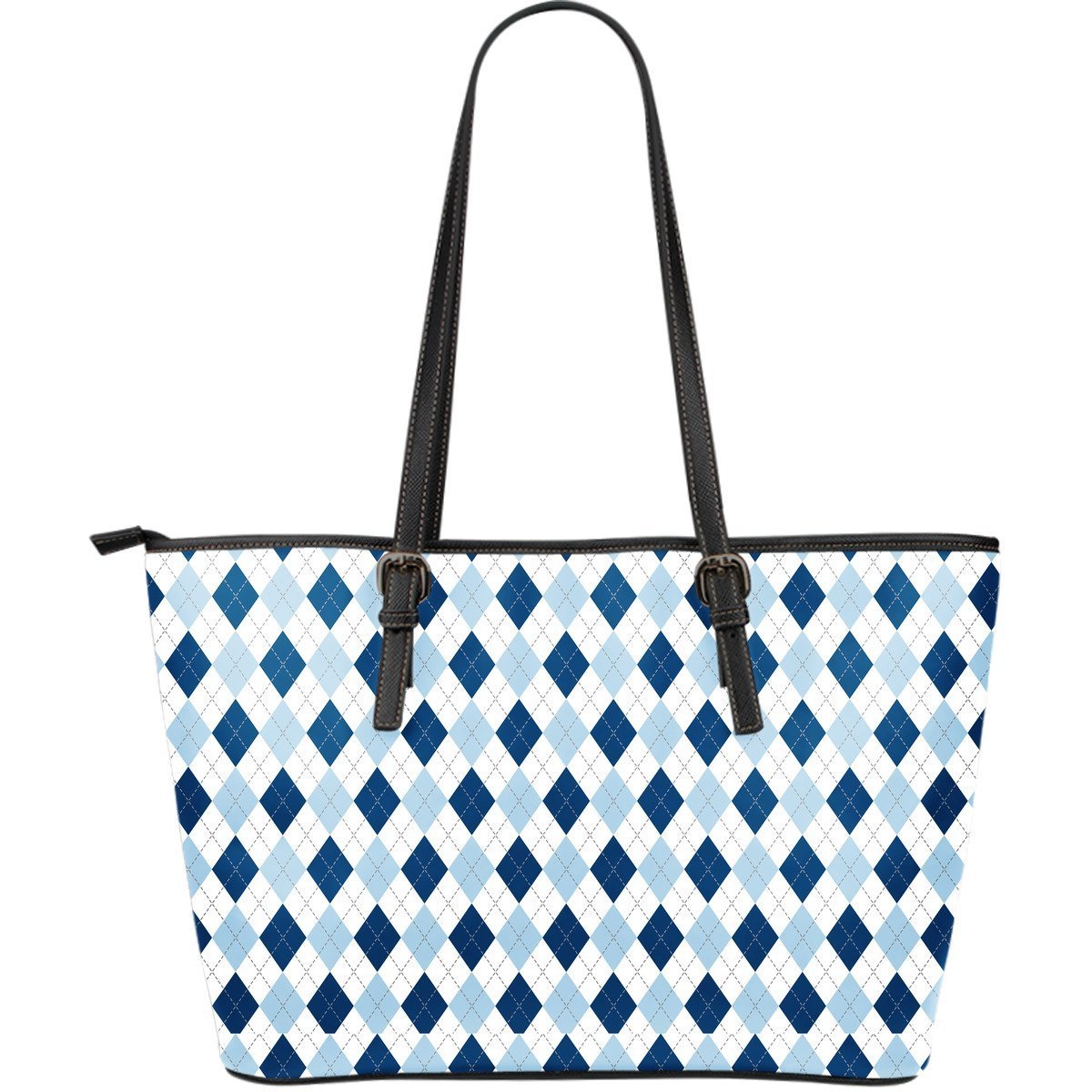 Argyle Blue Pattern Print Leather Tote Bag-grizzshop