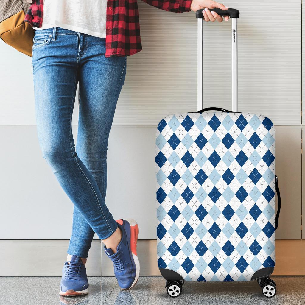 Argyle Blue Pattern Print Luggage Cover Protector-grizzshop