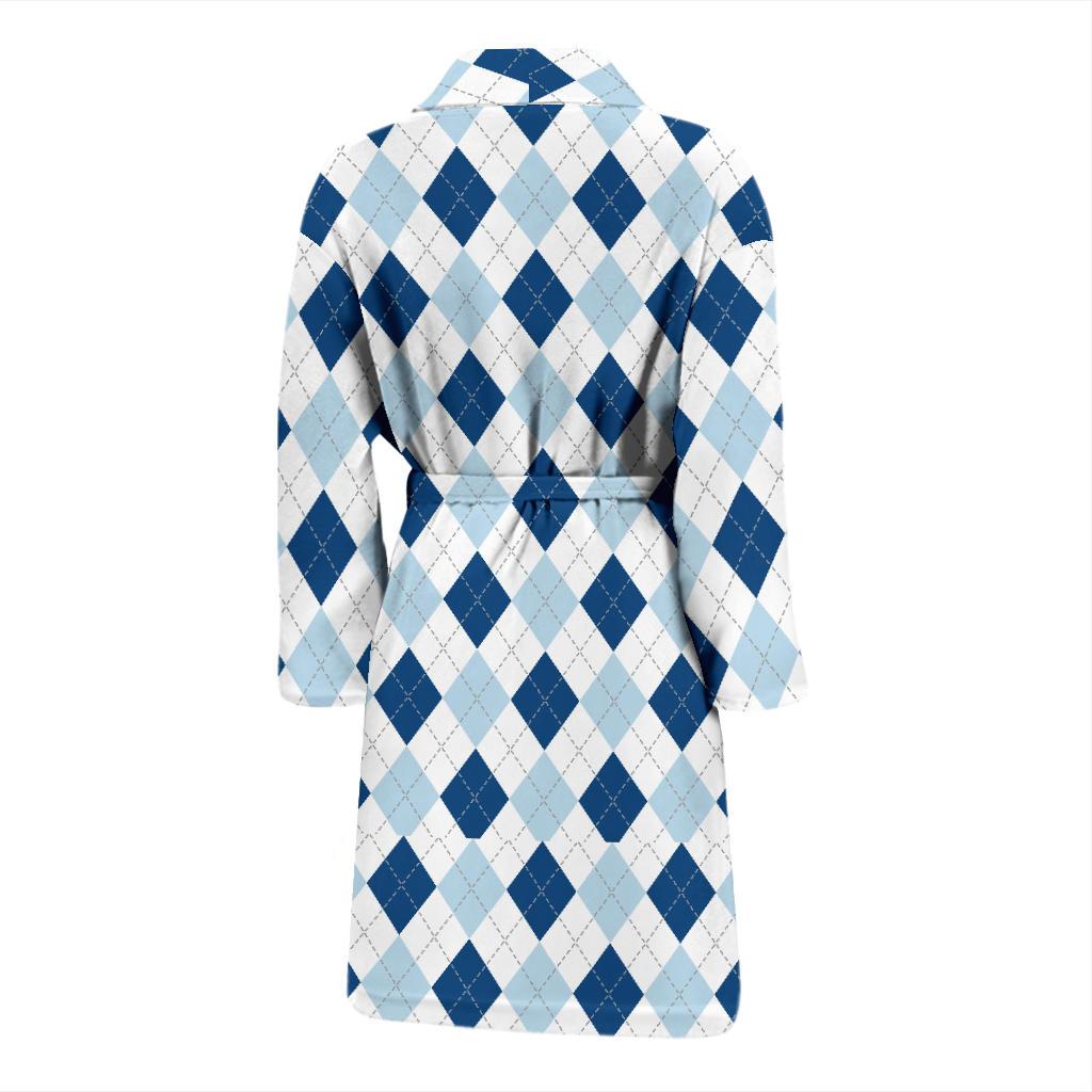 Argyle Blue Pattern Print Men Long Robe-grizzshop