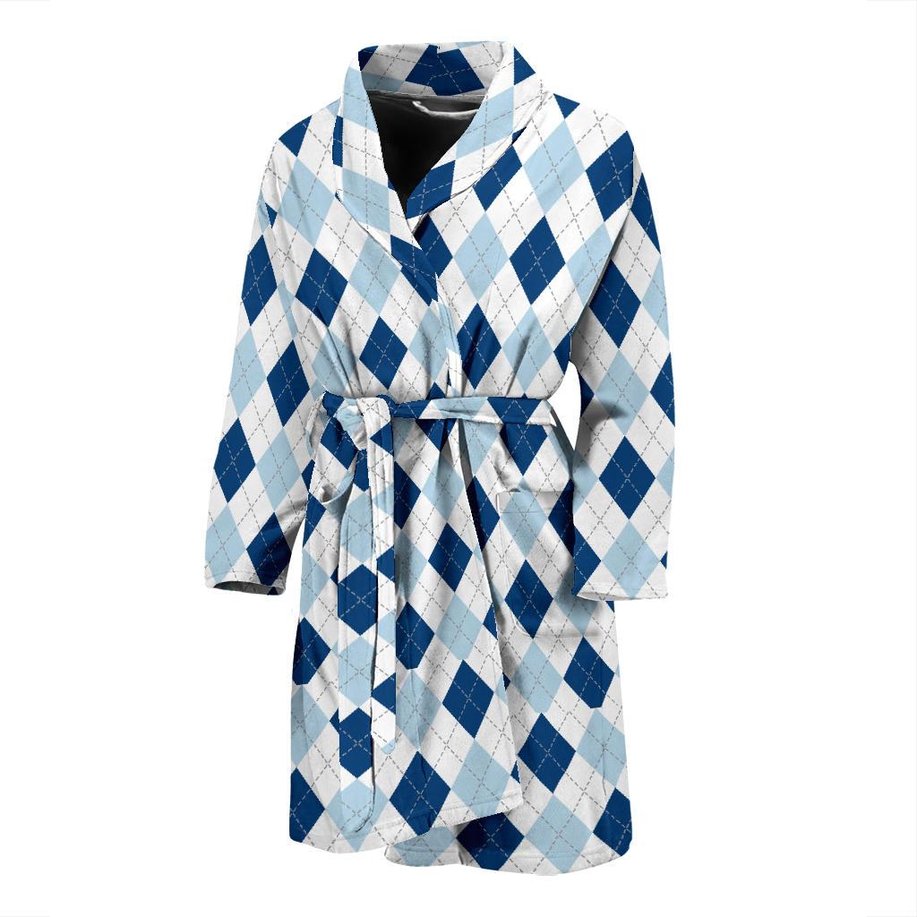 Argyle Blue Pattern Print Men Long Robe-grizzshop