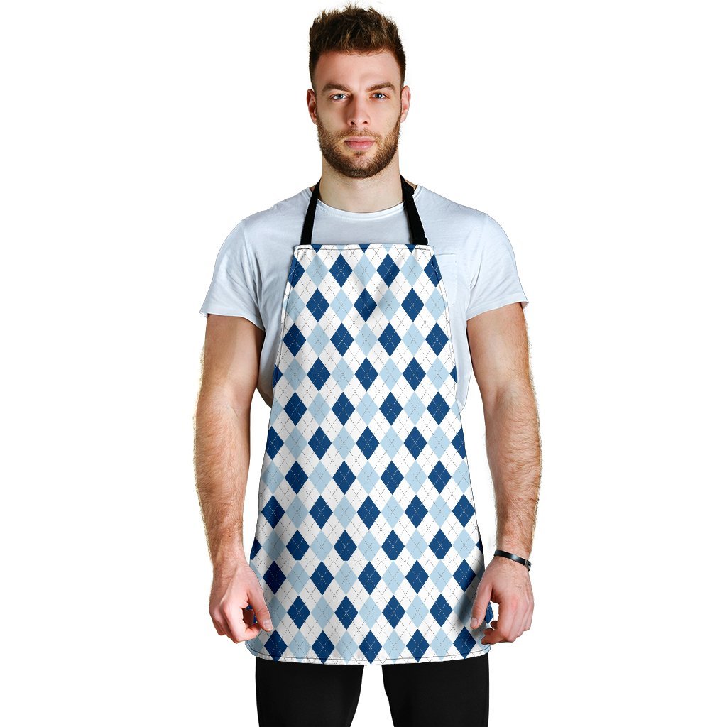 Argyle Blue Pattern Print Men's Apron-grizzshop