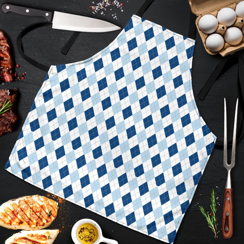 Argyle Blue Pattern Print Men's Apron-grizzshop