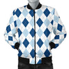 Argyle Blue Pattern Print Men's Bomber Jacket-grizzshop