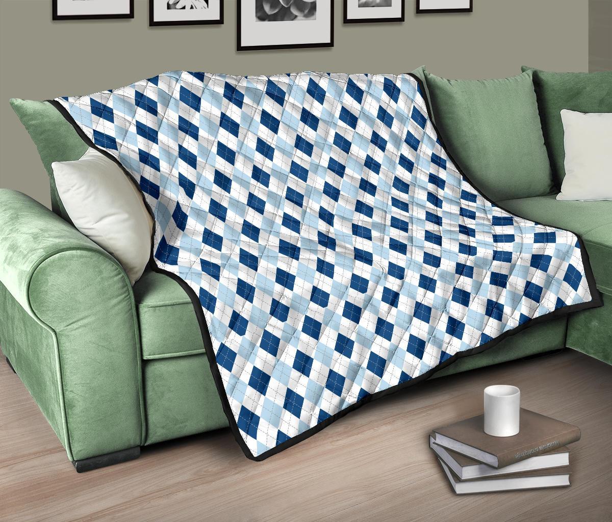 Argyle Blue Pattern Print Quilt-grizzshop